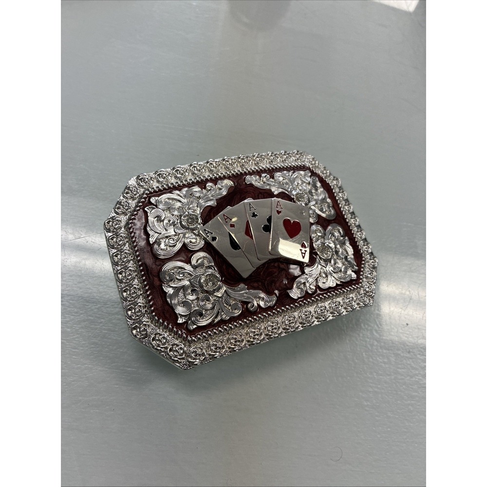 Vintage Poker Four Aces Of Kind Belt Buckle Rare Rhinestone Pre Owned Used